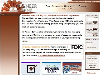 Web site www.pioneerbnk.com, Pioneer Bank